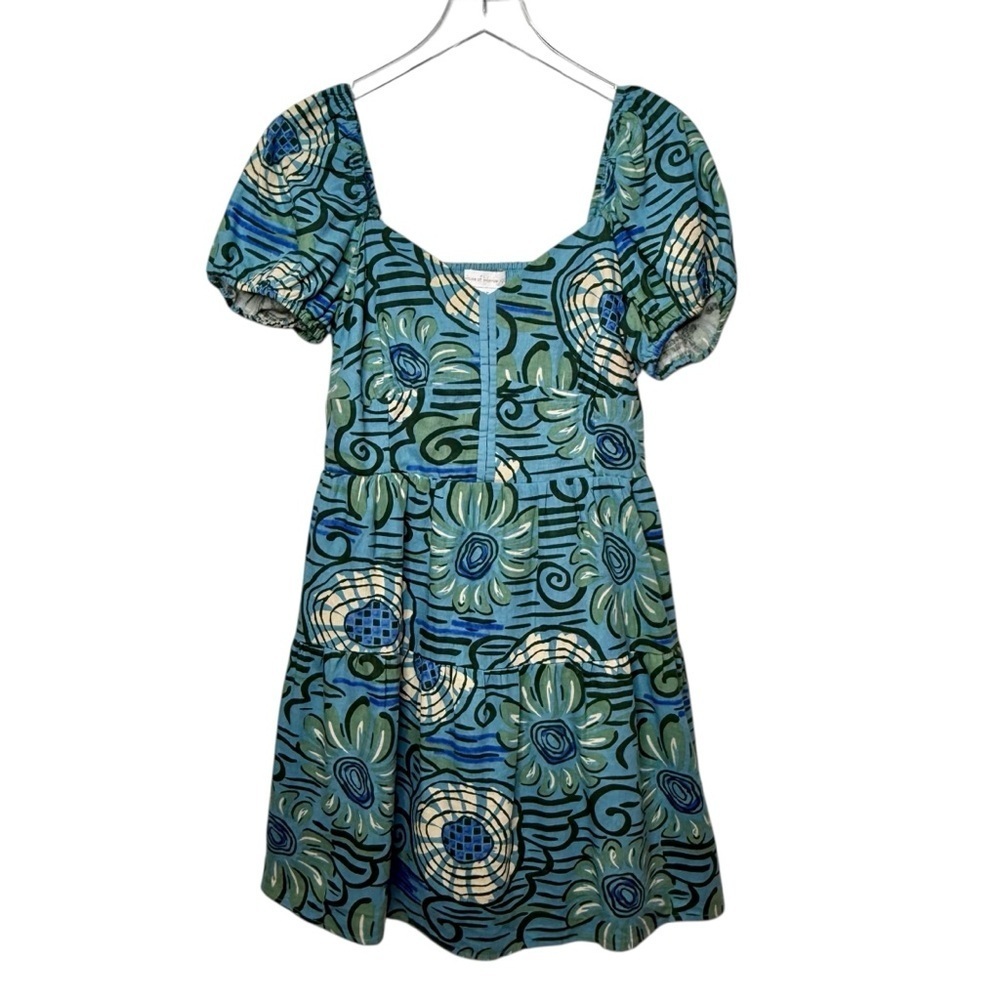 House of Harlow Blue Cap Sleeve Hook and Eye closure Linen Womens dress Sz M